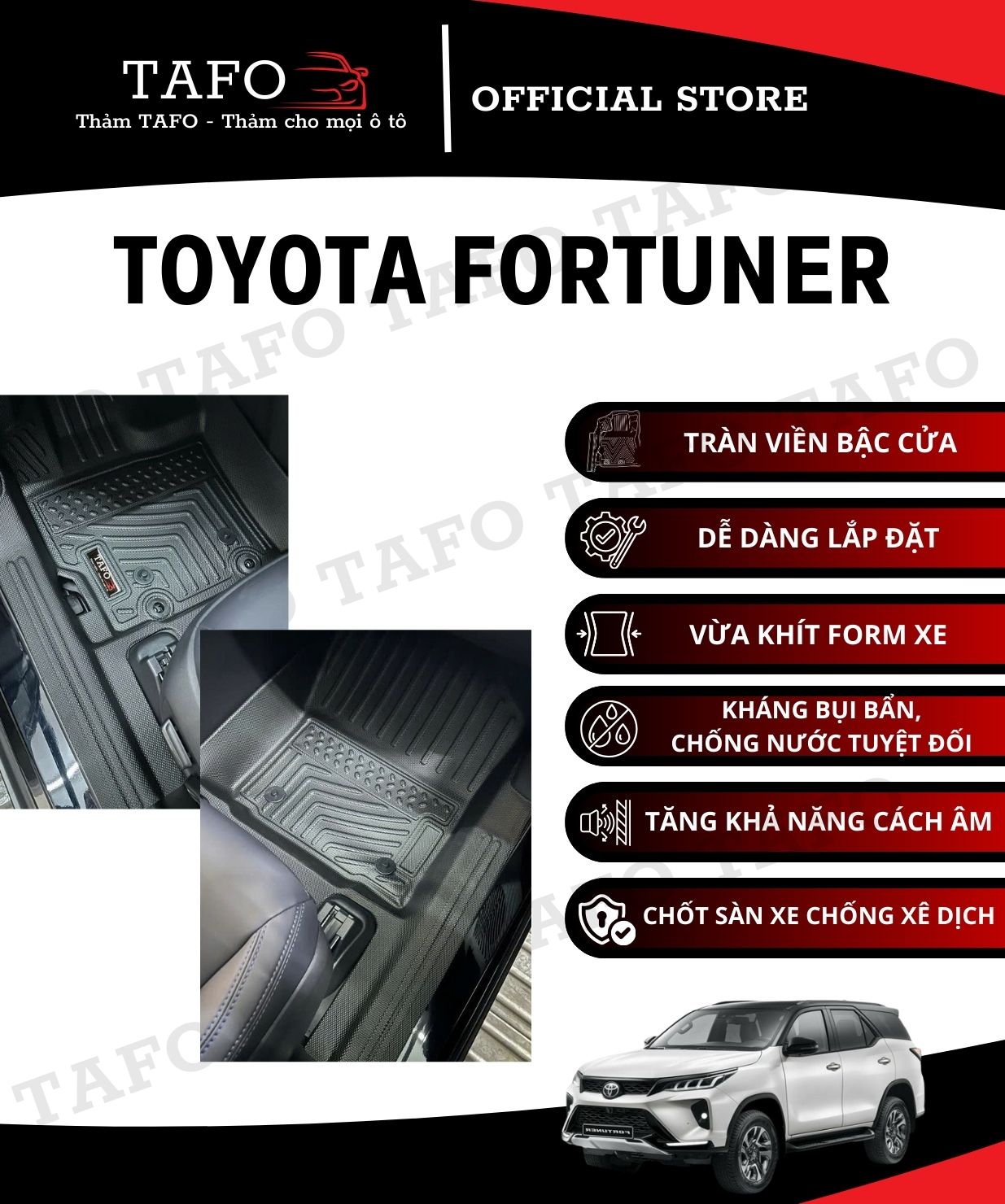 thảm lót sàn xe ô tô Toyota Fortuner 2017–2025 độ bền 10 năm thảm lót sàn xe ô tô Toyota Fortuner 2017–2025 độ bền 10 năm